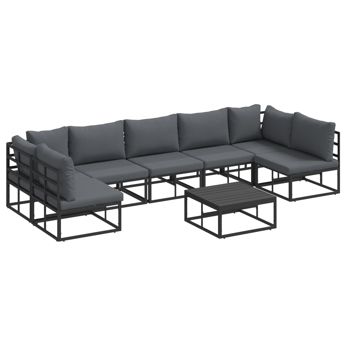 vidaXL Zestaw Sof na Ogród 8 pcs Czarny 70 x 70 x 32 cm Aluminium