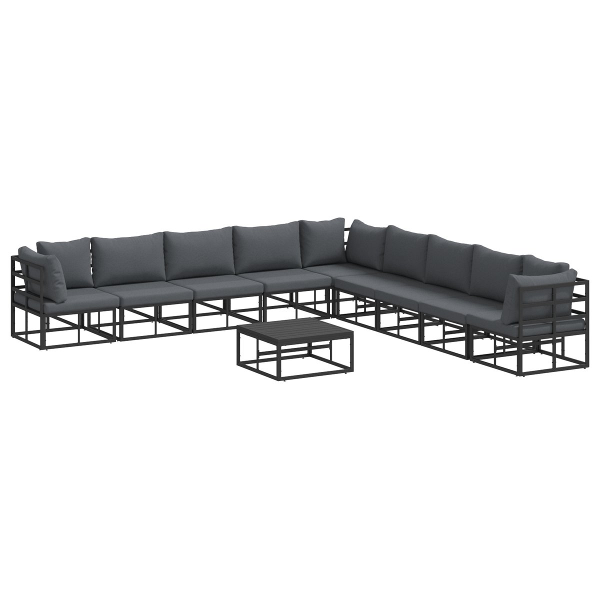 vidaXL Zestaw Sof na Ogród 10 pcs Czarny 70 x 70 x 32 cm Aluminium