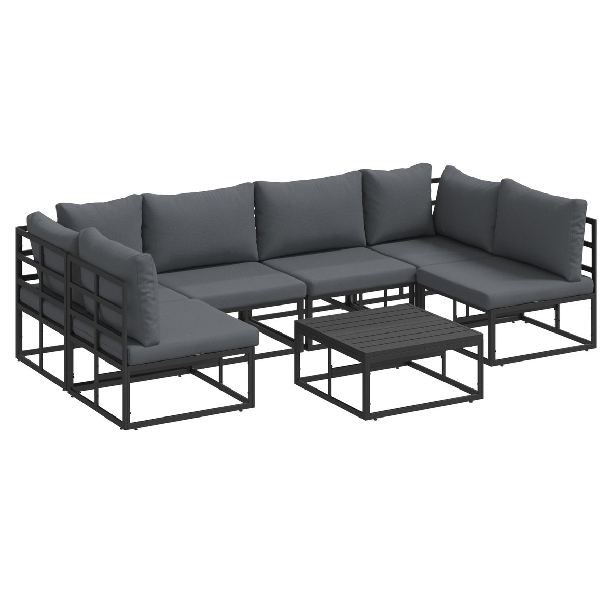 vidaXL Zestaw Sof na Ogród 7 pcs Czarny 70 x 70 x 32 cm Aluminium