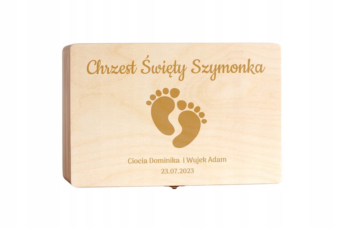Skrzynka Pudełko Kuferek Szkatułka na chrzest Pamiątka z imieniem i datą
