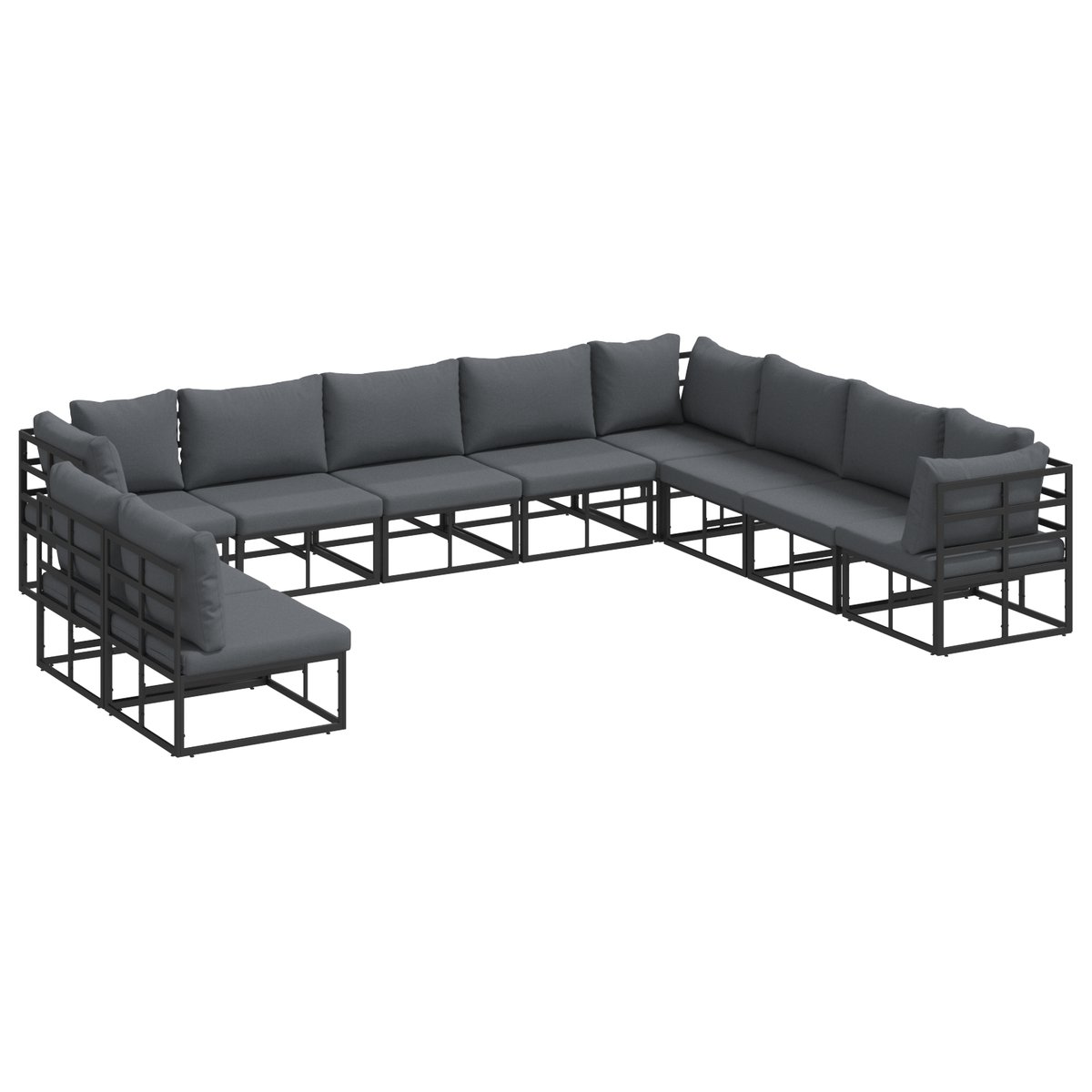 vidaXL Zestaw Sof na Ogród 10 pcs Czarny 353 x 283 x 71 cm Aluminium