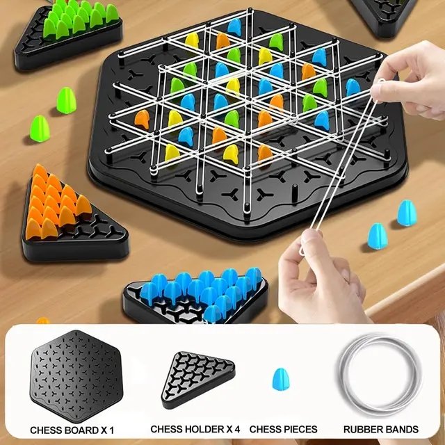 Gra w Trójkąty Strategiczna Gumki Recepturki 3D Pionki