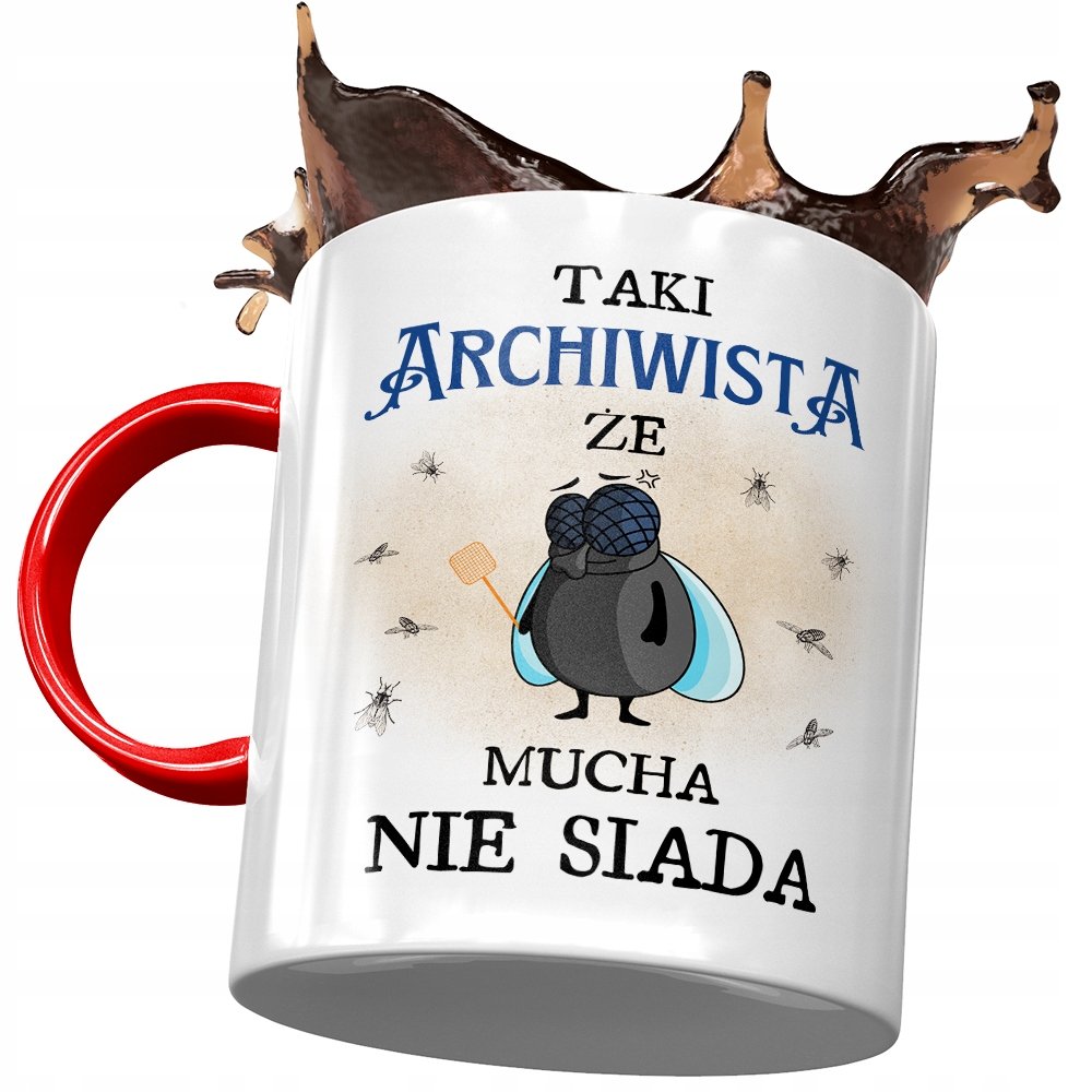 Kubek Czerwony Dla Archiwisty Że Mucha Nie Siada z Nadrukiem ze Zdjęciem + Opakowanie na prezent (wzór 01)