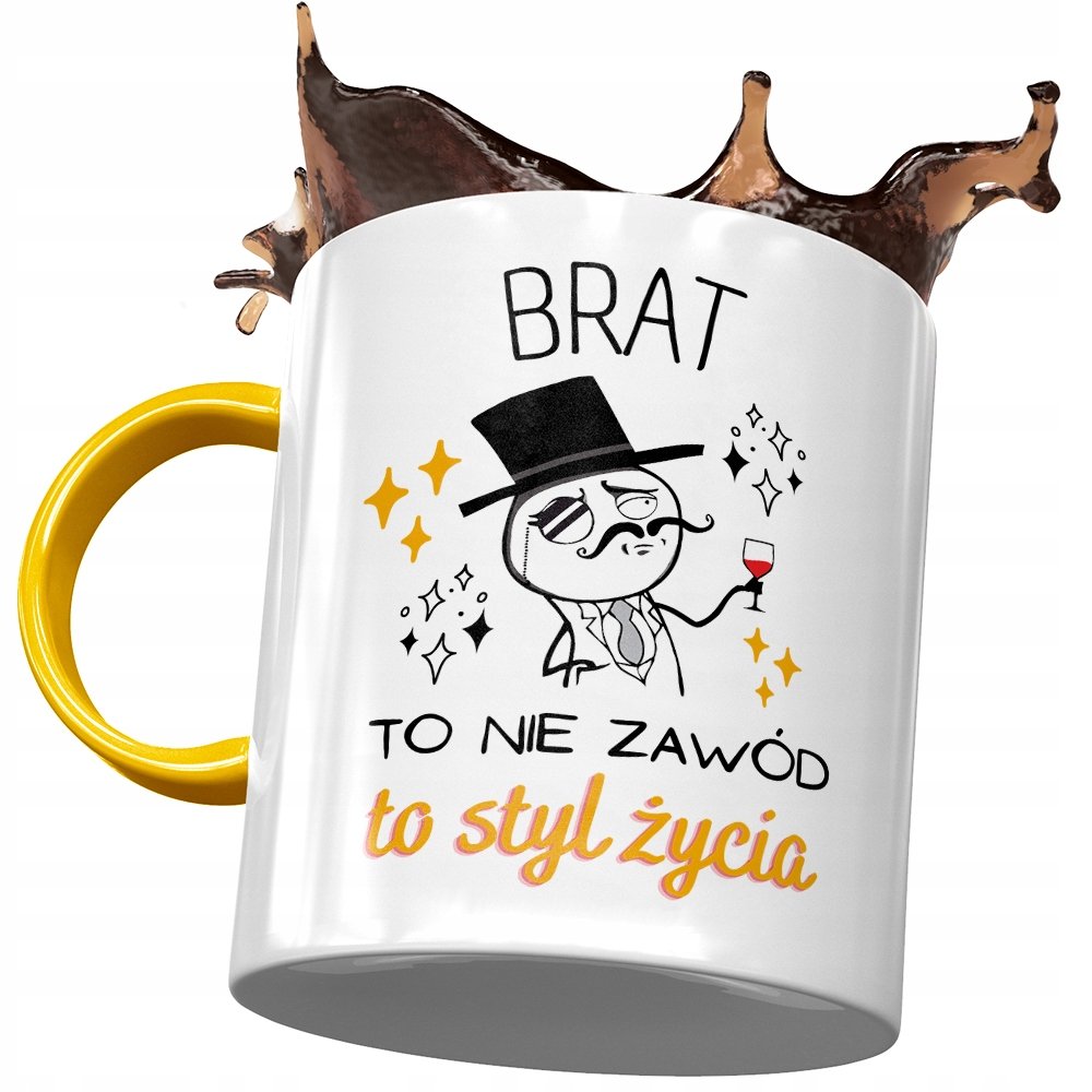 Kubek Żółty Dla Brata na Urodziny Prezent z Nadrukiem ze Zdjęciem + Opakowanie na prezent (wzór 01)