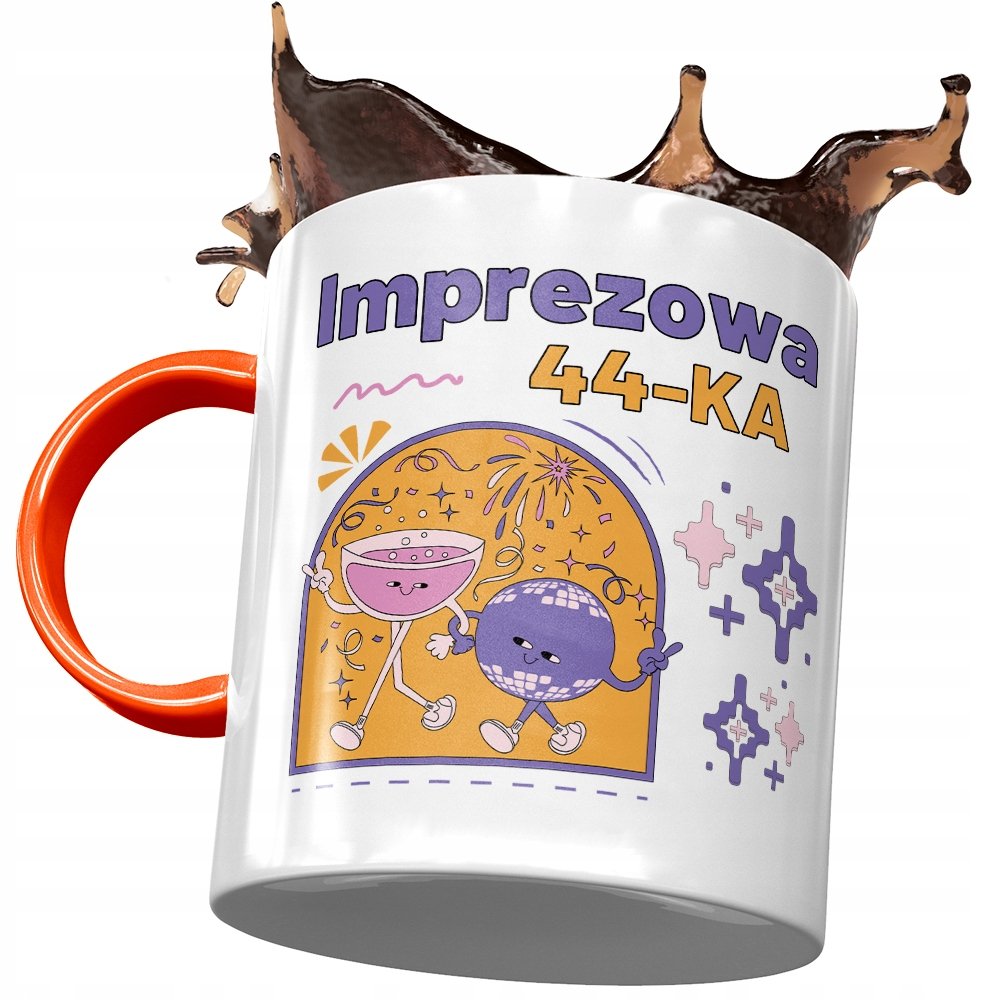 Kubek Pomarańczowy na Urodziny 44 44te 44-te z Nadrukiem ze Zdjęciem + Opakowanie na prezent (wzór 01)
