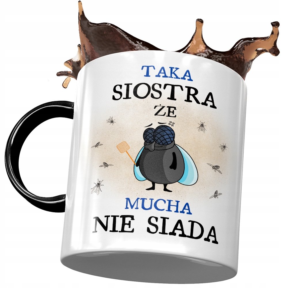Kubek Czarny Dla Siostry na Urodziny na Prezent z Nadrukiem ze Zdjęciem + Opakowanie na prezent (wzór 01)