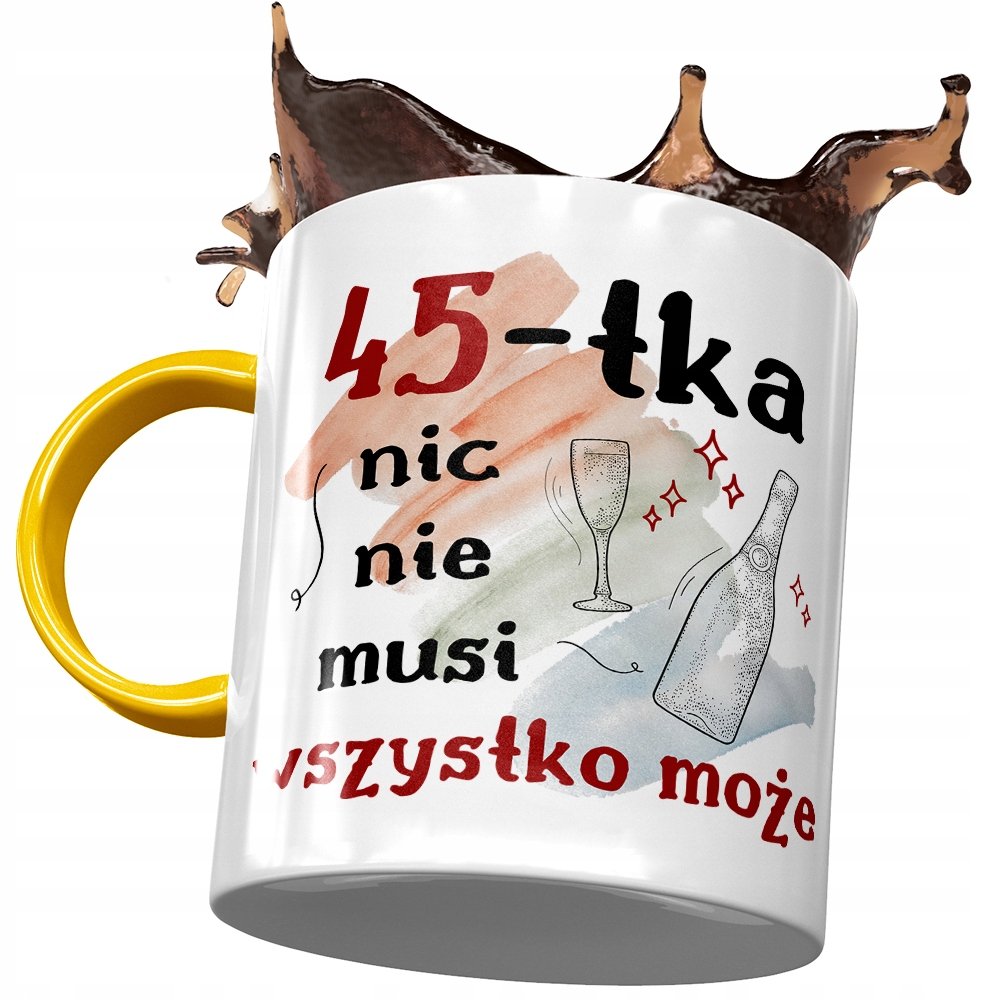 Kubek Żółty na Urodziny 45 45te 45-te na Prezent z Nadrukiem ze Zdjęciem + Opakowanie na prezent (wzór 01)