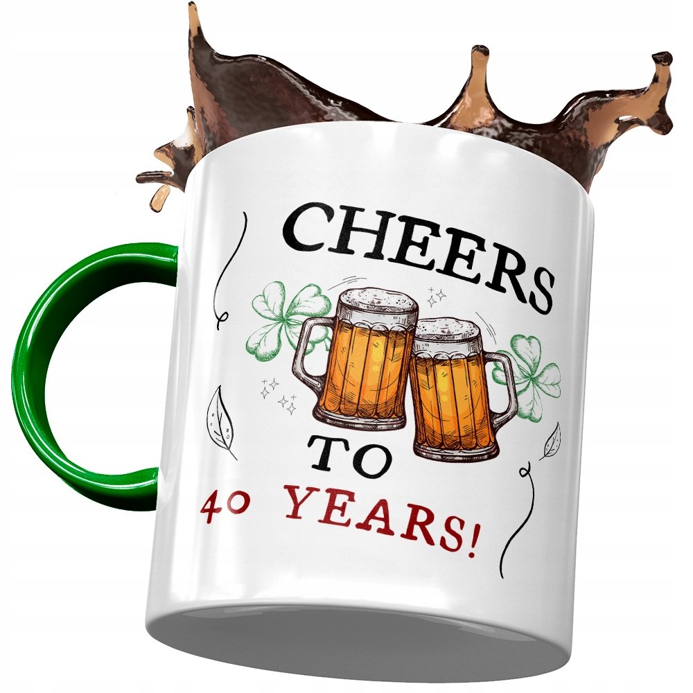 Kubek Zielony na Urodziny 40 40ste 40-ste Prezent z Nadrukiem ze Zdjęciem + Opakowanie na prezent (wzór 01)