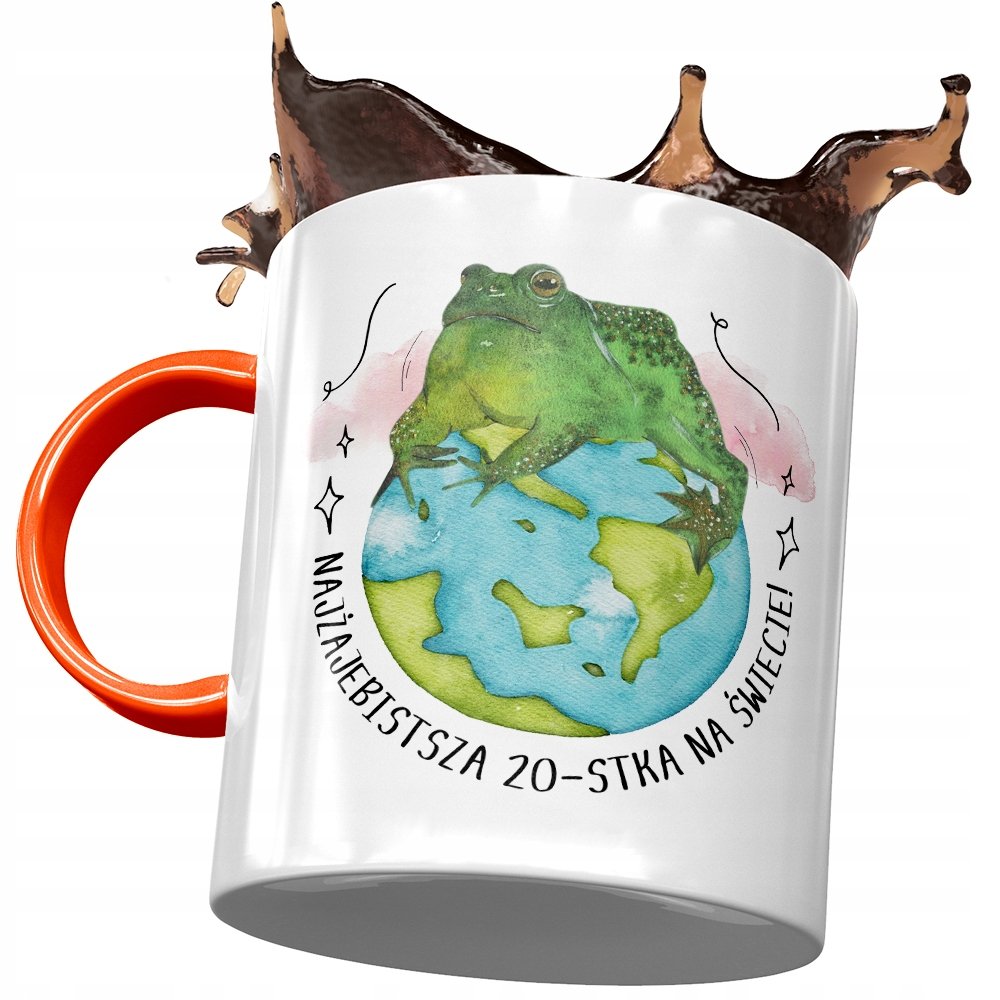 Kubek Pomarańczowy na Urodziny 20 20ste 20-ste z Nadrukiem ze Zdjęciem + Opakowanie na prezent (wzór 01)