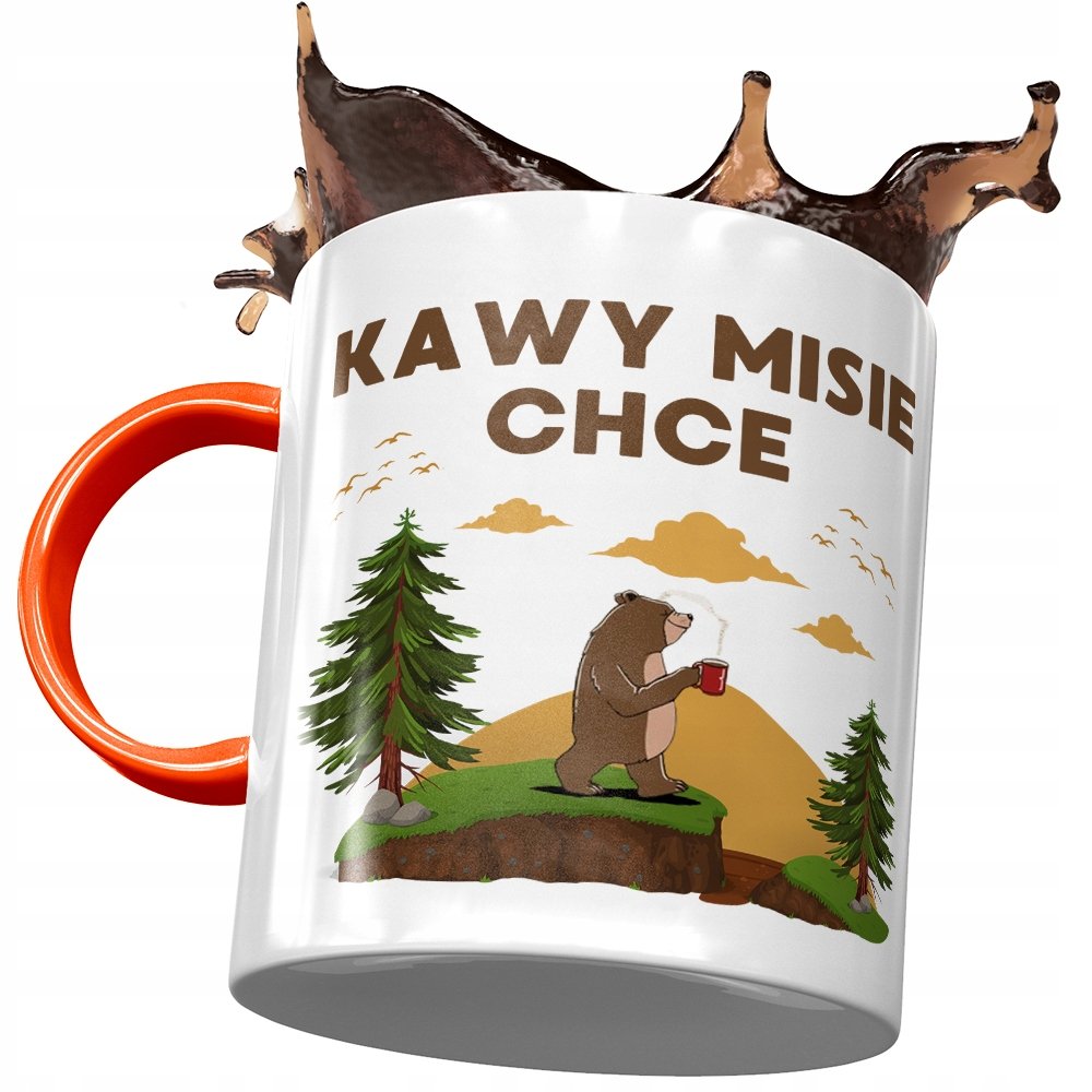 Kubek Pomarańczowy Śmieszny Kawy Misie Chce z Nadrukiem ze Zdjęciem + Opakowanie na prezent (wzór 01)