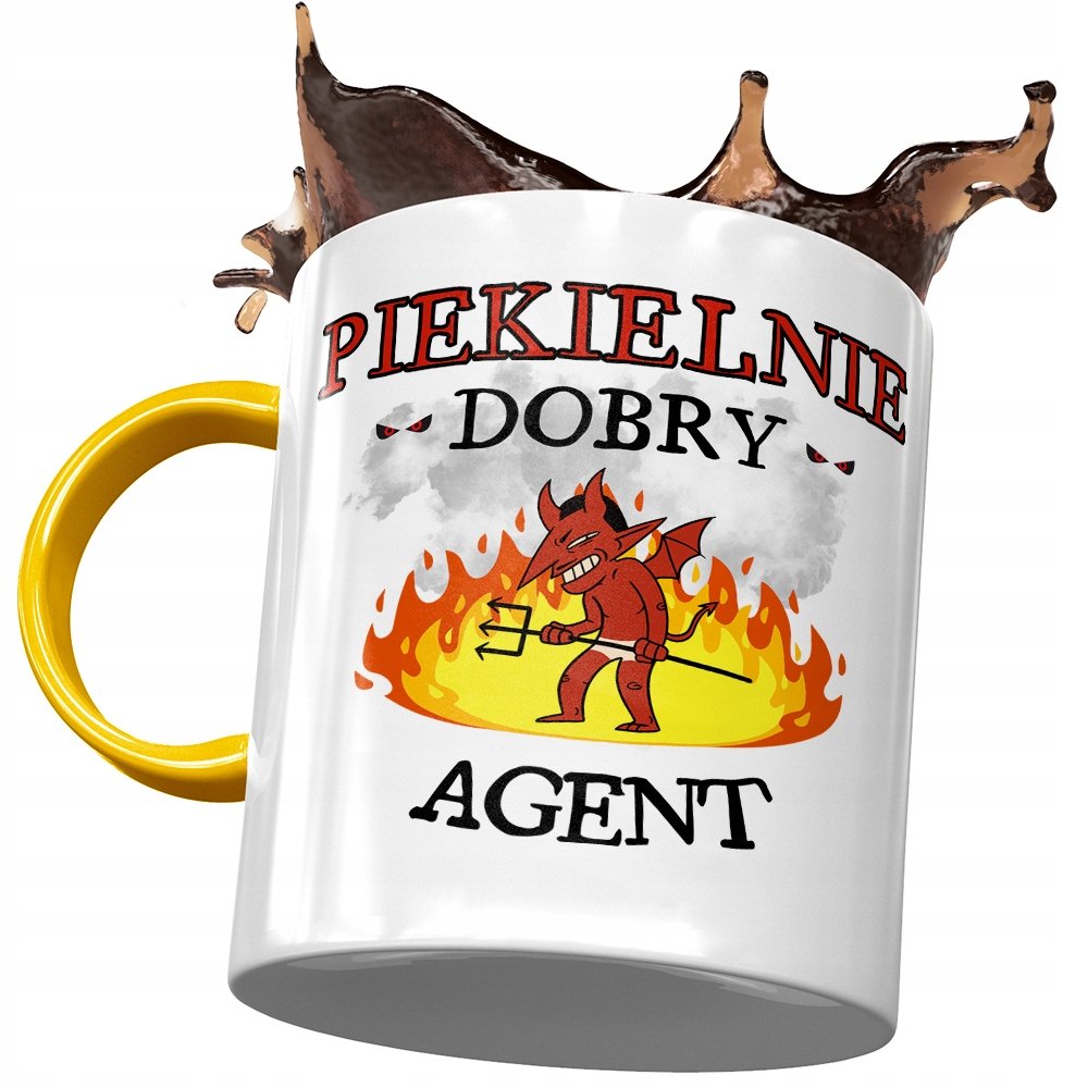 Kubek Żółty Dla Agenta Piekielnie Dobry Agent z Nadrukiem ze Zdjęciem + Opakowanie na prezent (wzór 01)