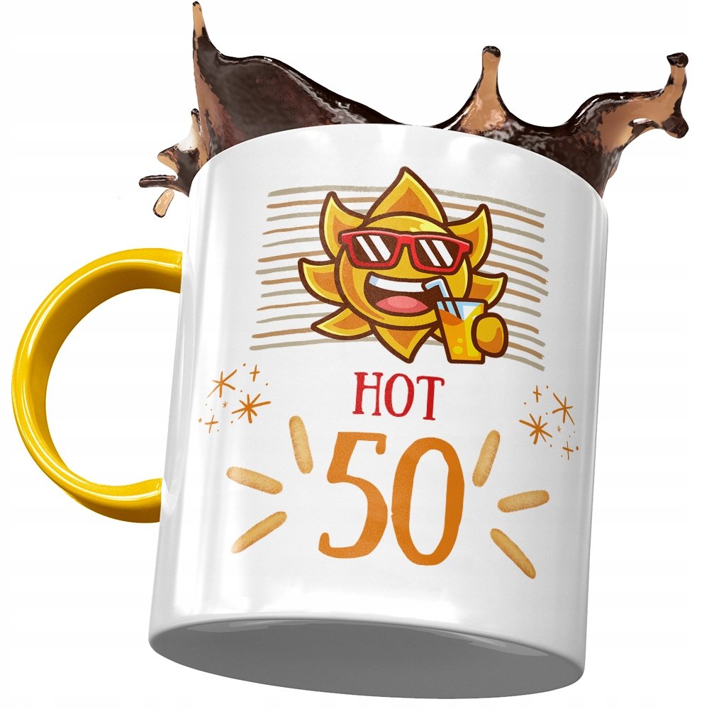 Kubek Żółty na Urodziny 50 50te 50-te na Prezent z Nadrukiem ze Zdjęciem + Opakowanie na prezent (wzór 01)