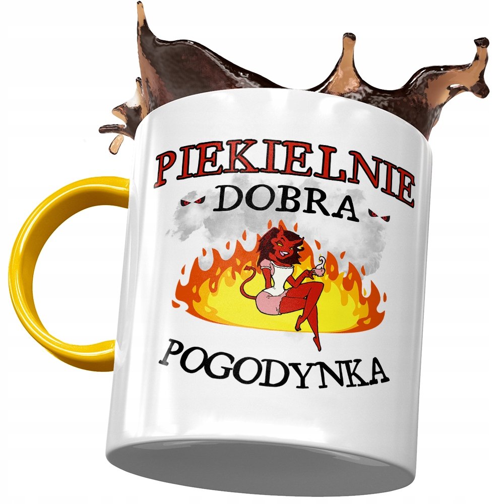 Kubek Żółty Dla Pogodynki Piekielnie Dobra Kubek z Nadrukiem ze Zdjęciem + Opakowanie na prezent (wzór 01)