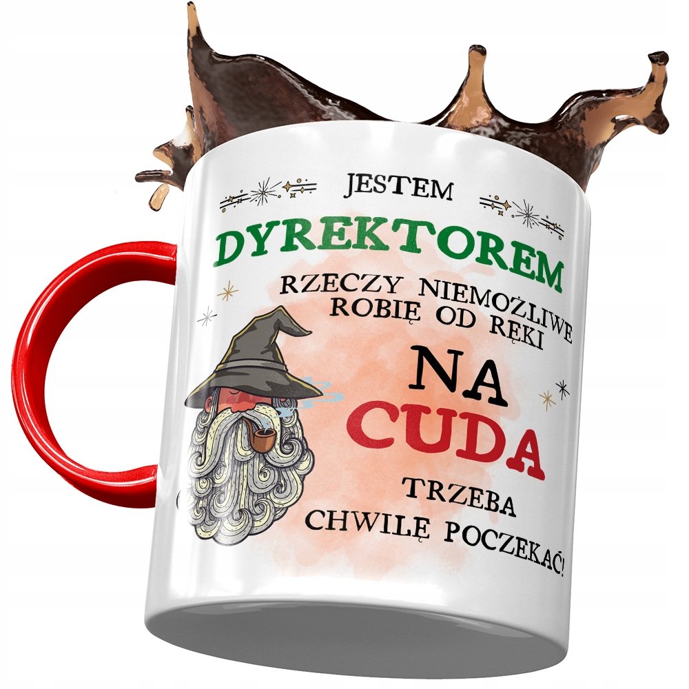Kubek Czerwony Dla Dyrektora Na Cuda Trzeba Chwilę z Nadrukiem ze Zdjęciem + Opakowanie na prezent (wzór 01)