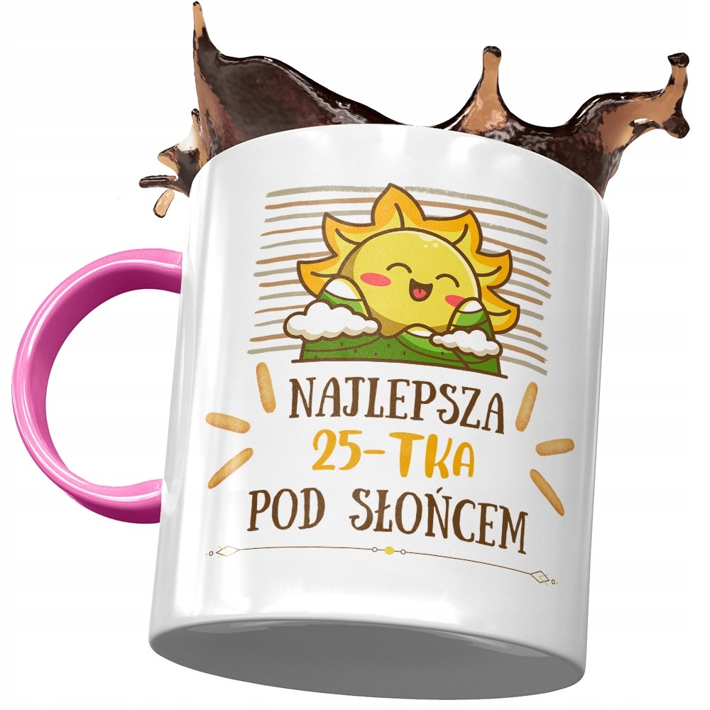 Kubek Różowy na Urodziny 25 25te 25-te Prezent z Nadrukiem ze Zdjęciem + Opakowanie na prezent (wzór 01)