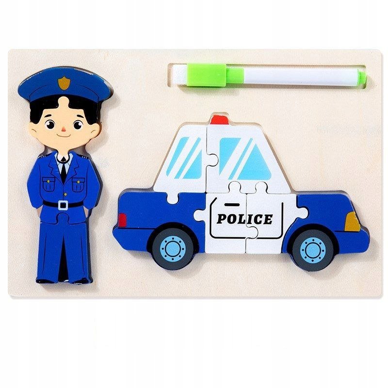 Puzzle Drewniane Układanka Dla Dzieci Zabawka Montessori Prezent Policja