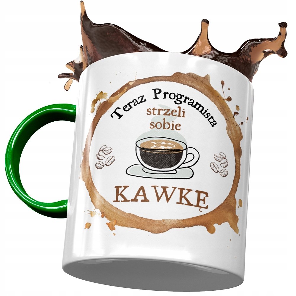 Kubek Dla Programisty Zielony Strzeli Kawkę z Nadrukiem ze Zdjęciem + Opakowanie na prezent (wzór 01)