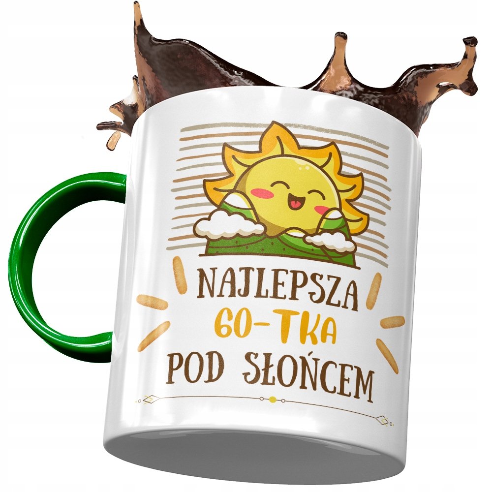 Kubek Zielony na Urodziny 60 60te 60-te na Prezent z Nadrukiem ze Zdjęciem + Opakowanie na prezent (wzór 01)