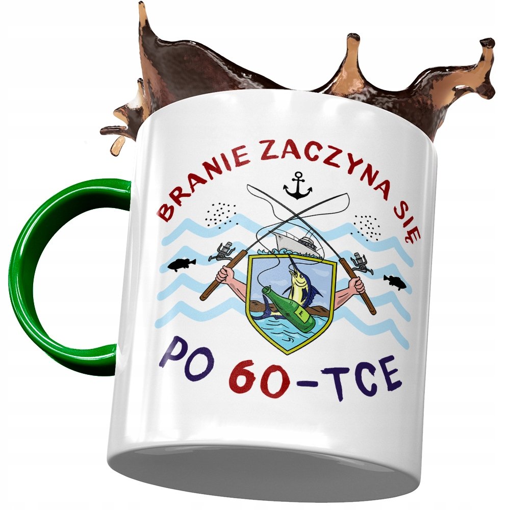 Kubek Zielony na Urodziny 60 60te 60-te na Prezent z Nadrukiem ze Zdjęciem + Opakowanie na prezent (wzór 01)