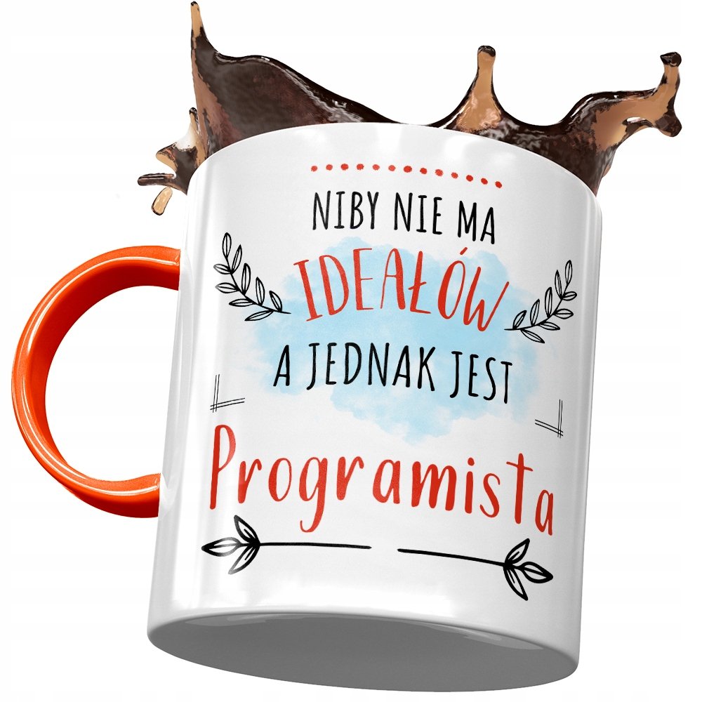 Kubek Pomarańczowy dla Programisty Nie ma Ideałów z Nadrukiem ze Zdjęciem + Opakowanie na prezent (wzór 01)