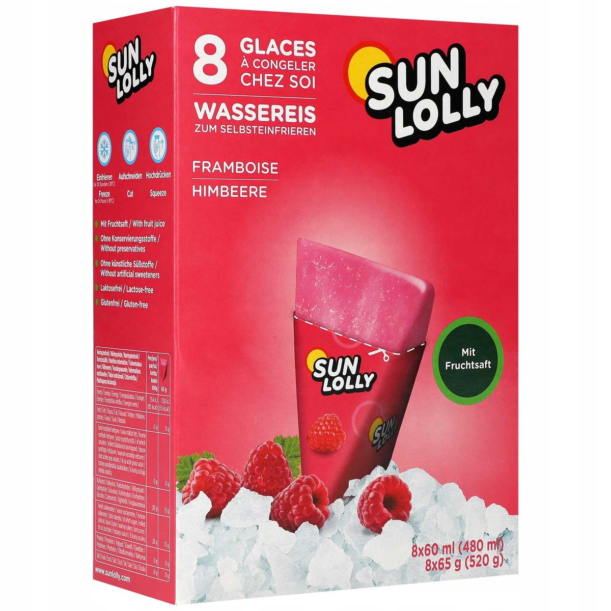 Sun Lolly ice cream to freeze at home raspberry 480 ml 8 x 60 ml