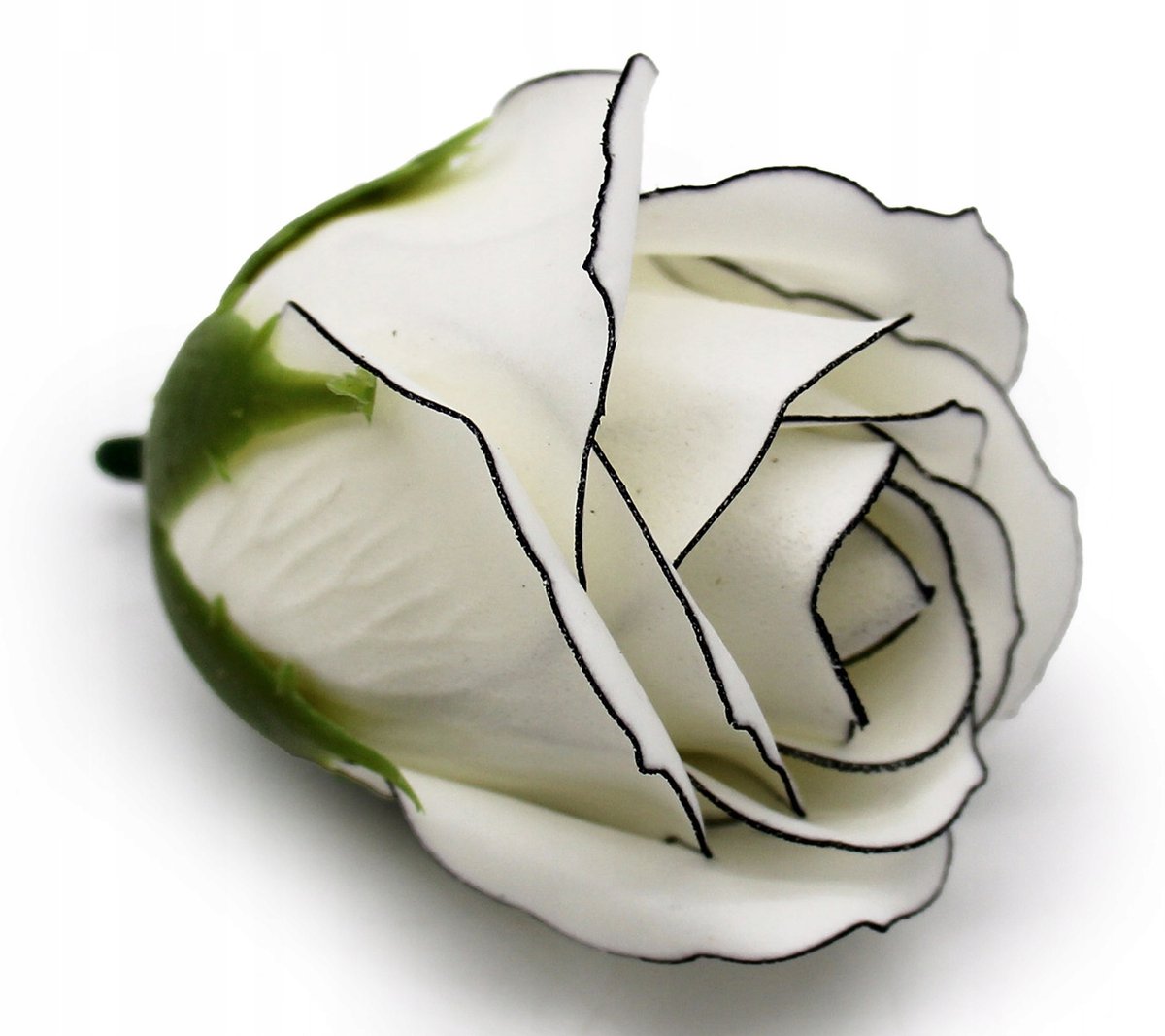 RÓŻA kość słoniowa biała Z CZARNĄ OBWÓDKĄ 1szt kwiaty mydlane na bukiet box