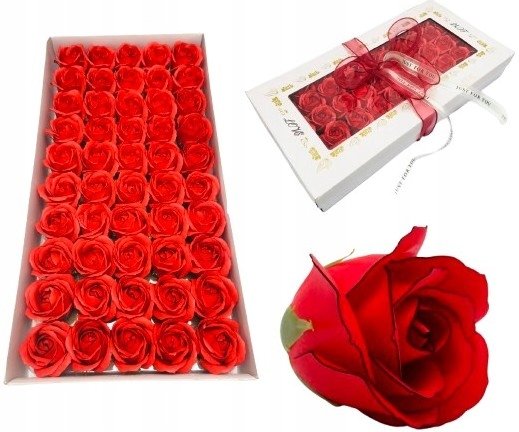 PUDEŁKO Z KOKARDĄ kwiaty mydlane pachną na prezent upominek róża 50szt box