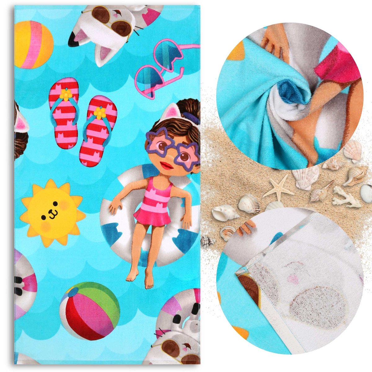 Koci Domek Gabi SZYBKOSCHNĄCY Ręcznik plażowy, kąpielowy dla dzieci BAWEŁNIANY 70x140 cm OEKO-TEX