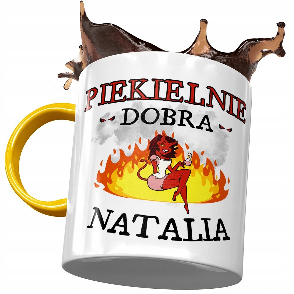 Kubek Żółty Dla Natalii Żony Przyjaciółki Prezent z Nadrukiem ze Zdjęciem + Opakowanie na prezent (wzór 01)