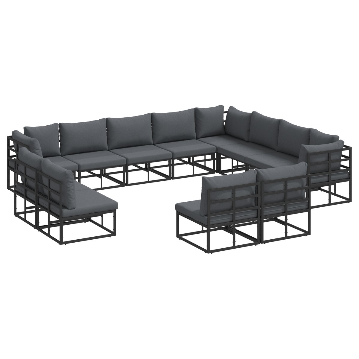 vidaXL Zestaw Sof na Ogród 12 pcs Czarny 353 x 283 x 71 cm Aluminium