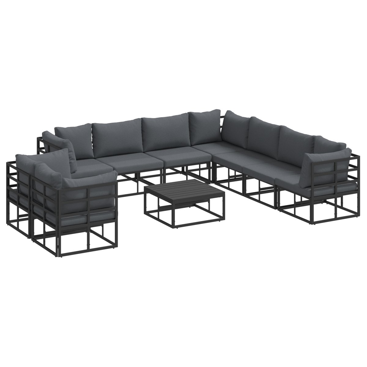 vidaXL Zestaw Sof na Ogród 10 pcs Czarny 70 x 70 x 32 cm Aluminium