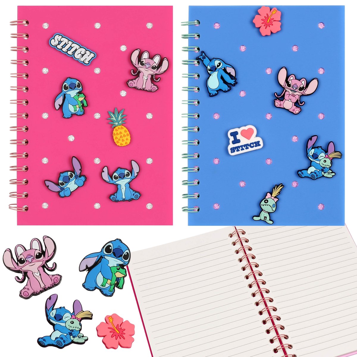 DISNEY Stitch Silikonowy NOTES w linie A5 + PRZYPINKI, Kołozeszyt dla dzieci, Zeszyt szkolny