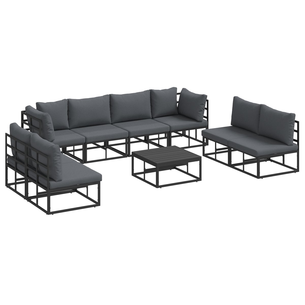 vidaXL Zestaw Sof na Ogród 9 pcs Czarny 70 x 70 x 32 cm Aluminium