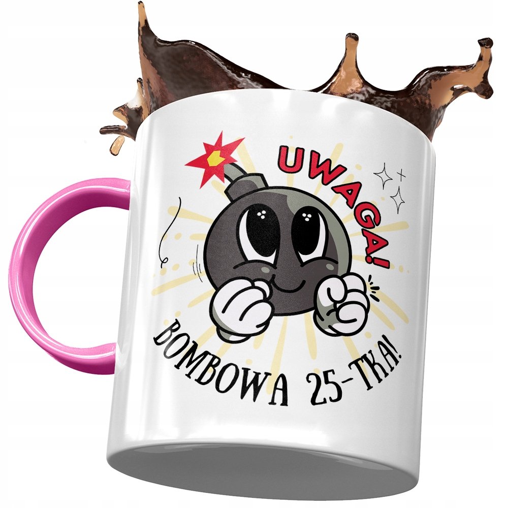 Kubek Różowy na Urodziny 25 25te 25-te Prezent z Nadrukiem ze Zdjęciem + Opakowanie na prezent (wzór 01)