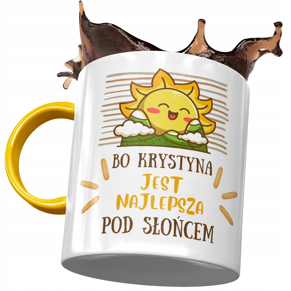 Kubek Żółty Dla Krystyny Żony Koleżanki Prezent z Nadrukiem ze Zdjęciem + Opakowanie na prezent (wzór 01)