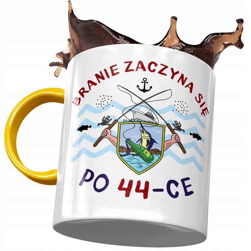 Kubek Żółty na Urodziny 44 44te 44-te na Prezent z Nadrukiem ze Zdjęciem + Opakowanie na prezent (wzór 01)