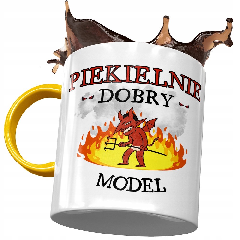 Kubek Żółty Dla Modela Piekielnie Dobry Model z Nadrukiem ze Zdjęciem + Opakowanie na prezent (wzór 01)