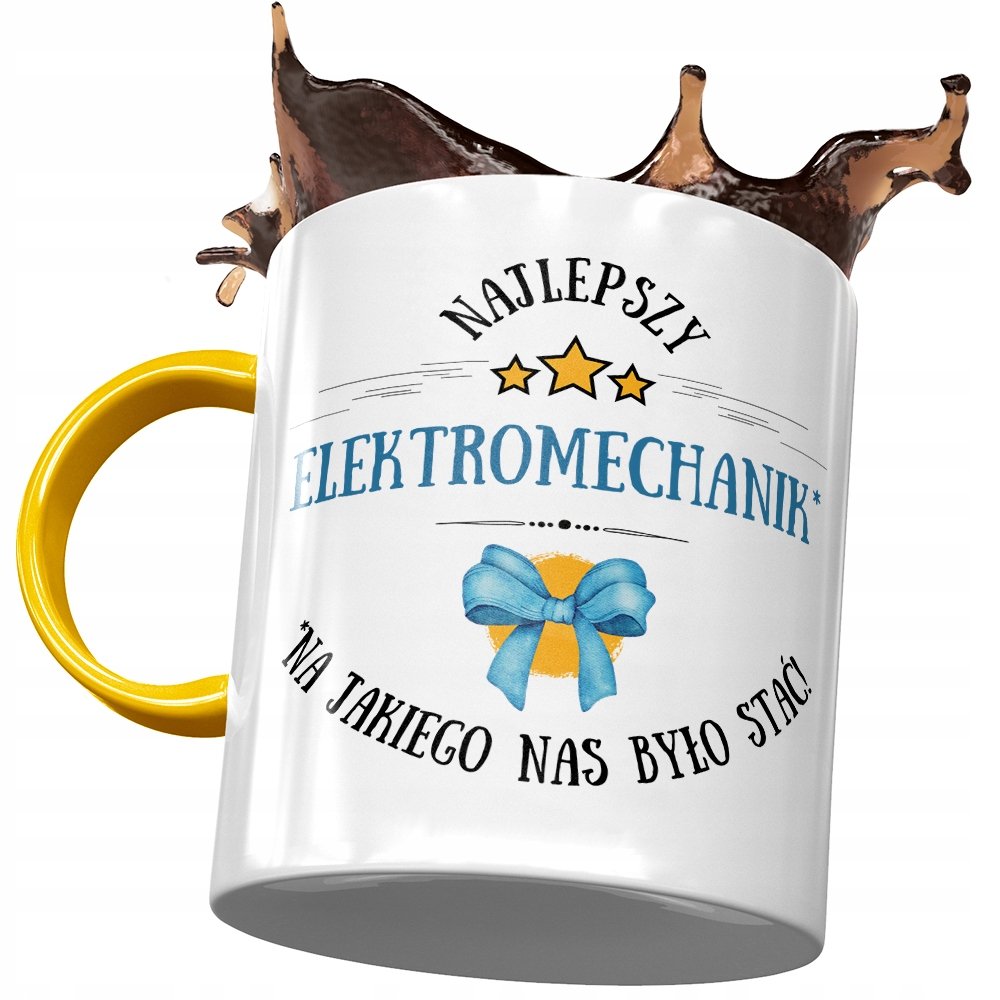Kubek Żółty Dla Elektromechanika Najlepszy Kubek z Nadrukiem ze Zdjęciem + Opakowanie na prezent (wzór 01)