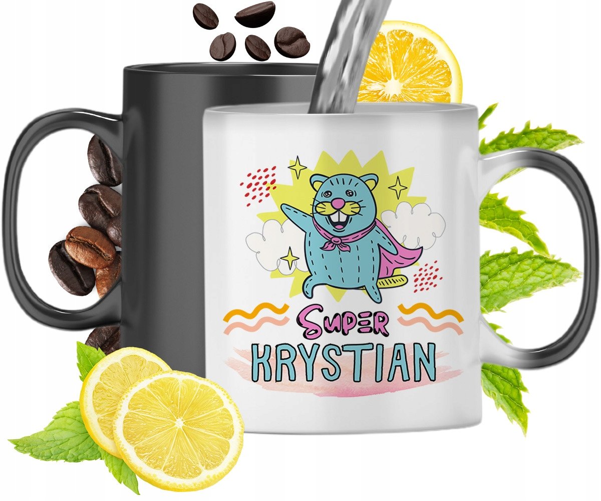 Kubek Magiczny Dla Krystiana Czarny Matowy z Nadrukiem ze Zdjęciem 330ml + Opakowanie na prezent (wzór 01)