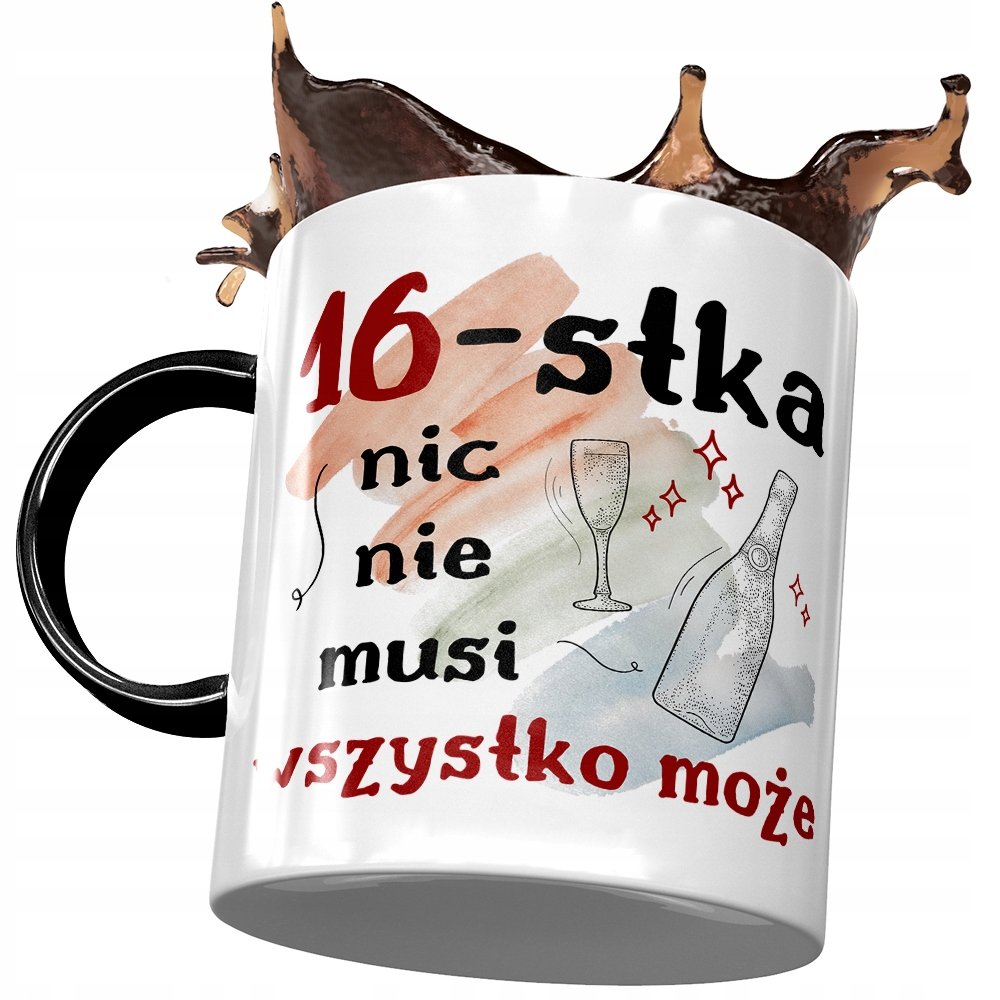 Kubek Czarny na Urodziny 16 16ste 16-ste Prezent z Nadrukiem ze Zdjęciem + Opakowanie na prezent (wzór 01)