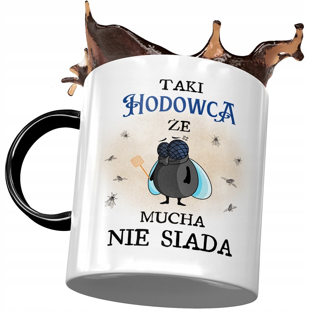 Kubek Czarny Dla Hodowcy Taki że Mucha nie Siada z Nadrukiem ze Zdjęciem + Opakowanie na prezent (wzór 01)