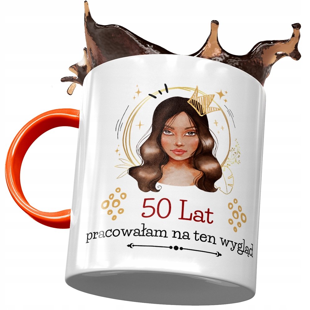 Kubek Pomarańczowy na Urodziny 50 50te 50-te z Nadrukiem ze Zdjęciem + Opakowanie na prezent (wzór 01)