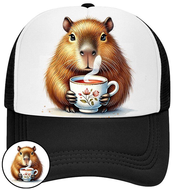 Czapka Z Daszkiem Kapibara Czarna Dla Dzieci Bejsbolówka Siatka Prezent