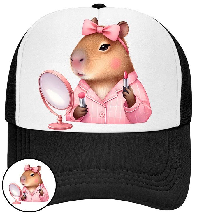 Czapka Z Daszkiem Kapibara Czarna Dla Dzieci Bejsbolówka Siatka Prezent