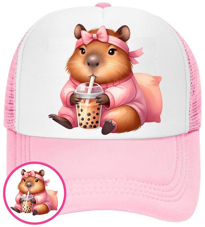 Czapka Z Daszkiem Kapibara Różowa Dla Dzieci Bejsbolówka Siatka Prezent