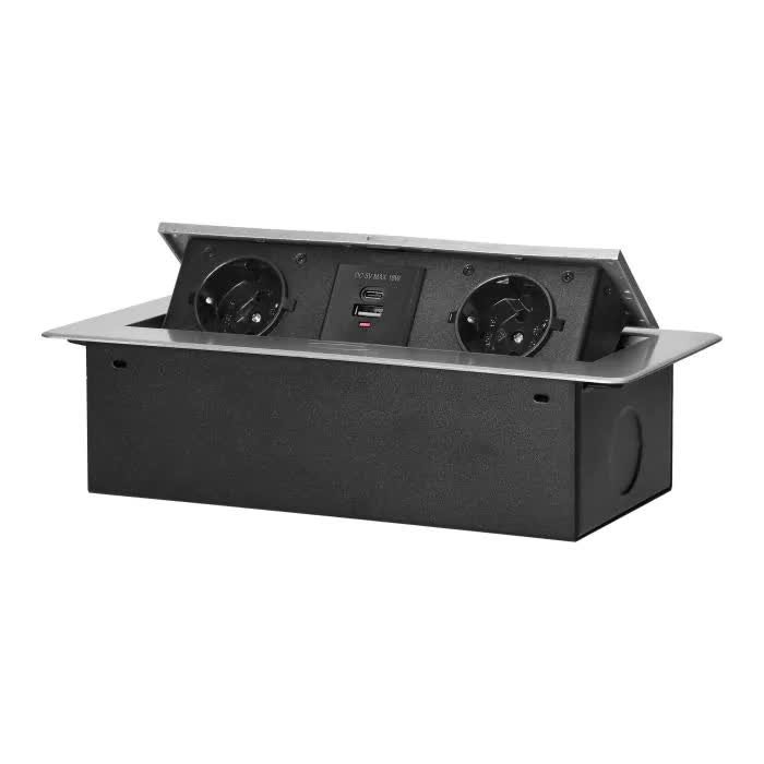 Srebrne Gniazdo Blatowe Wpuszczane Schuko Z Wejściem Usb A+C Or-Gm-9034(Gs)/G Orno