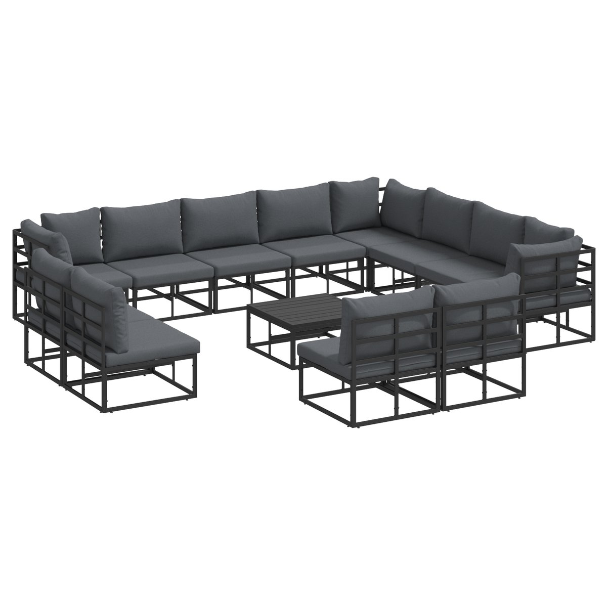 vidaXL Zestaw Sof na Ogród 13 pcs Czarny 70 x 70 x 32 cm Aluminium