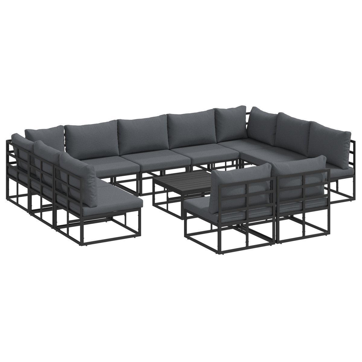 vidaXL Zestaw Sof na Ogród 12 pcs Czarny 70 x 70 x 32 cm Aluminium
