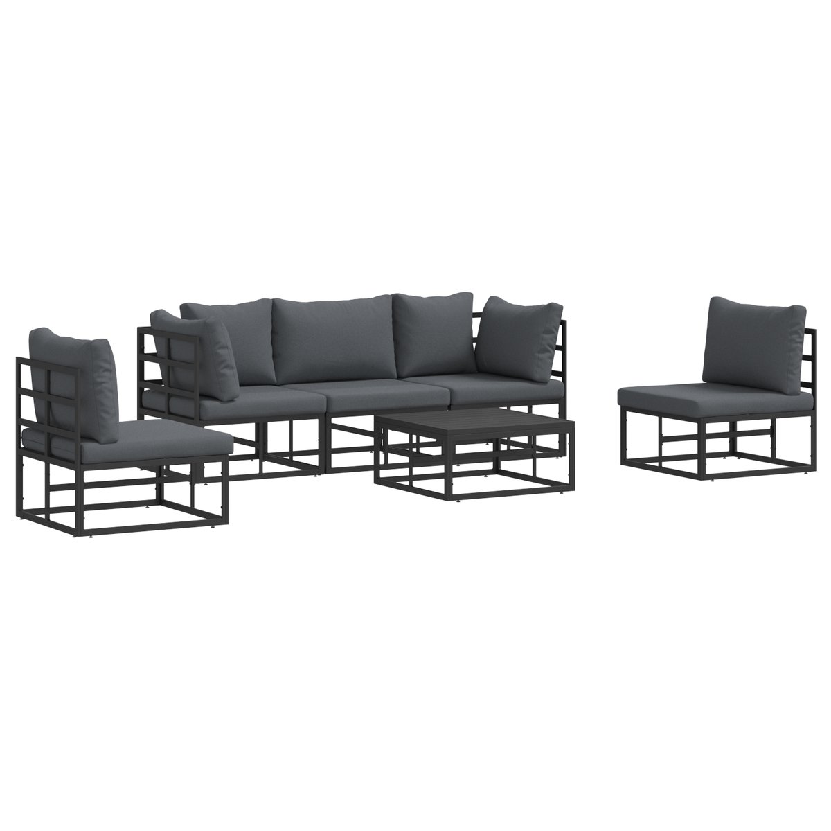 vidaXL Zestaw Sof na Ogród 6 pcs Czarny 70 x 70 x 32 cm Aluminium