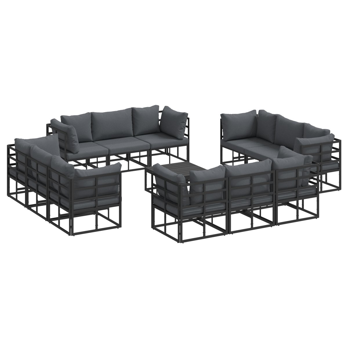 vidaXL Zestaw Sof na Ogród 13 pcs Czarny 70 x 70 x 32 cm Aluminium